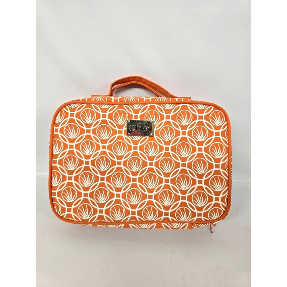 L'BRI Travel Case Orange & White Beauty Makeup Bag With Hook & Compartments